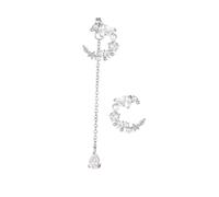 Gatuida Silver Asymmetric Moon and Star Pearl Ear Drops for Women Chic Dangling Earrings with Baroque Pearl Design Lightweight All Match Jewelry for Parties and Daily Wear