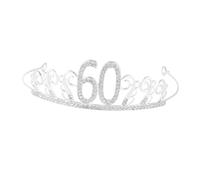 Gatuida Silver Rhinestone Tiara Cake Topper 60Th Birthday Crown Decoration Alloy Crystal Number for Wedding and Party Cake Accessories