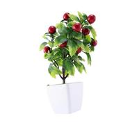 Gatuida Simulation Cherry Flowerpot Artificial Bonsai Tree with Fruits and Leaves Decorative Faux Plant for Home Office Table Natural Looking Small Potted Greenery for Indoor Decoration