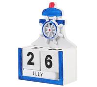 Gatuida Small Wooden Perpetual Calendar Block with Cartoon Design Decorative Mediterranean Style Desk Calendar for Office Home Cafe Use Monthly and Date Blocks Safe Natural Wood Material