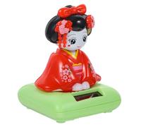 Gatuida Solar Powered Small Plastic Kimono Doll Car Ornament Sitting Shaking Head Figure Cute Car Interior Decoration