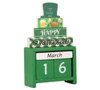 Gatuida St Patrick's Day Wooden Desk Calendar Block Perpetual Countdown Decor with Date and Month Stable Wood Material for Festive Mantel Bookshelf Office Decoration