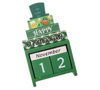 Gatuida St Patrick's Day Wooden Desktop Calendar Decorative Advent Countdown Perpetual Calendar for Home Office Desk Festive Green Leaf Hat Design