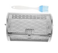Gatuida Stainless Steel Grill Basket for Air Fryer Oven Rotisserie Drum with Opening and Brush High Hardness Baking Tool for Even Heating Nuts Meat Roasting Kitchen Frying Random Color