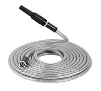 Gatuida Stainless Steel Telescopic Garden Hose Durable Flexible Watering Hose with Nozzle for Versatile Use Gardens Lawns and Car Washing EU Standard Silver