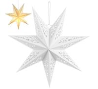 Gatuida Star Shaped Paper Lampshade, Hollow Out Decorative Light Cover, Folding Paper Star Light Shade for Home, Bedroom, Party, Festival, 45cm White