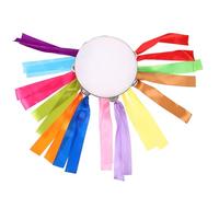Gatuida Thickened Handheld Tambourine 12-colored Ribbons, 20cm Diameter Wood Hand Drum for Educational Use and Stage Performance, Cognitive Percussion Musical Instrument