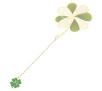 Gatuida Vintage Chinese Style Metal Bookmark with Four Leaf Clover Pendant Brass Reading Marker for Book Lovers Students Teachers Compact Lightweight Elegant Library Office Home Use