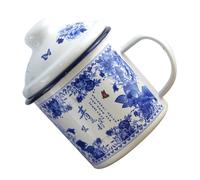 Gatuida Vintage Enamel Mug 500ml Thickened Blue and White Porcelain Style Cup Lid Chinese Traditional Enamelware Suitable for Travel and Tea Drinking