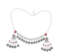 Gatuida Vintage Headband with Red Faux Turquoise Coins and Tassels Handmade Alloy Ethnic Hair Chain for Women and Festival Bridal Wedding Accessory
