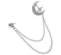 Gatuida Vintage Rhinestone Star Moon Brooch Pin with Tassel Chain British Style Lapel Pin for Men and Women Versatile Dress Suit Accessory for Scarves Jackets and Cardigans Silver