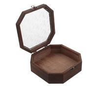 Gatuida Vintage Wooden Jewelry Organizer with Glass Lid Octagonal Small Storage Box for Rings Earrings Trinkets Rustic Floral Display Case for Home and Special Occasions