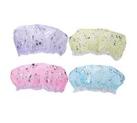 Gatuida Waterproof Double-layer Shower Caps 4pcs Elastic Bathing Hair Protective Caps for Women in Silver Blue, Pink, Purple, Yellow - Dustproof Hair Cover for Home Bathing