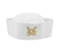 Gatuida White Sailor Hat with Embroidered Square Patch, Boating Captain Costume Beret for Party and Cosplay, Decorative Women’s Summer Round Dome Cap