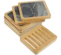 Gatuida Wooden Drink Coasters, Tabletop Cup Coasters, Beige Marble, Square, Heat Resistant, Tabletop Protection, for Bar and Hotel