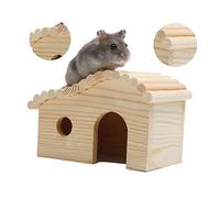 Gatuida Wooden Pet Mice Hut Natural Wood Hamster House with Exploration Door Habitat for Small Animals Safe Cozy Hideout for Hamsters Mice and Hedgehogs
