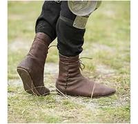 GATURA Men's Medieval Boots Pointed Toe Flat Heel Ankle Boots Faux PU Leather Lace Up Mid Calf Boots Vintage Viking Knight Pirate Boots,Large Size 37-48,Brown,42