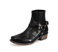 GATURA Men's Vintage Ankle Boots Steampunk Style Round Toe Chunky Heel Short Boots Faux PU Leather Western Cowboy Boots Outdoor Casual Sports Boots, 38-48,Black,48