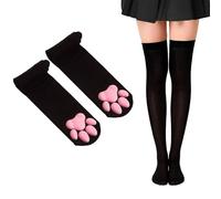 Gatwrmth Cat Paw Thigh High Socks for Women - Black Paw Print Over Knee High Stockings - Cute Cat Socks for Cosplay, Anime, Halloween, or Daily Wear