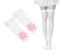 Gatwrmth Cat Paw Thigh High Socks for Women - White Paw Print Over Knee High Stockings - Cute Cat Socks for Cosplay, Anime, Halloween, or Daily Wear