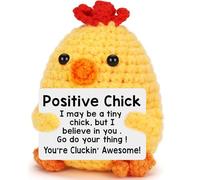 Gatwrmth Positive Crochet Chick, Mini Emotional Support Crochet Animal, Funny Knitted Chicken Plush Doll with Encouraging Card, Cute Easter Chick Decorations, Birthday & Chicken Gifts (Yellow)