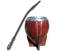 Gaucho Bruno Natural Gourd Leather Wrapped Yerba Mate Cup with Stainless Steel Bombilla Straw - Traditional Argentine Mate Set