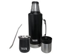 Gaucho Bruno - Stainless Steel Industrial Yerba Mate Terere Flask Set | Double Walled Vacuum Flask and Mate Cup with Bombilla Straw | 2 Litre XL Giant Size | Keep Warm or Ice-Cold | Black