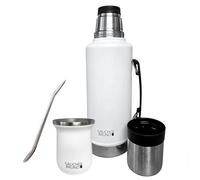Gaucho Bruno - Stainless Steel Industrial Yerba Mate Terere Flask Set | Double Walled Vacuum Flask and Mate Cup with Bombilla Straw | 2 Litre XL Giant Size | Keep Warm or Ice-Cold | White