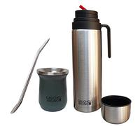 Gaucho Bruno - Stainless Steel Thermal Mate for Drinking Yerba Mate, Bombilla Straw and 1 Litre Flask with Pouring Spout Comfortable to Hold | Maintains Drink Temperature.