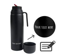 Gaucho Bruno Yerba Mate Flask - Thermal Drink Container with Precision Pour Spout, Handle & Screw Lid - Insulated Canteen for Hot & Cold Beverage - Black Coated Stainless Steel - 1L Customisable