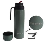 Gaucho Bruno Yerba Mate Flask - Thermal Drink Container with Precision Pour Spout, Handle & Screw Lid - Insulated Canteen for Hot & Cold Beverage - Green Coated Stainless Steel - 1L Customisable