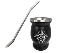 Gaucho Bruno Yerba Mate Kit - Stainless Steel Thermal Cup with Bombilla Straw | Complete Set for Yerba Mate Sun Design