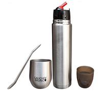 Gaucho Bruno - Yerba Mate Starter Kit | with Thermal Stainless Steel Mate Cup, Bombilla and Stainless Steel Flask| Easy to Clean | Comfortable to Hold | Brushed and Polished | Keeps Warm for Longer.