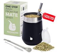 GAUCHO-MARKET Large Yerba Mate Cup Gourd Tea Cup Set, Includes 2 Bombillas (Straws) and Cleaning Brush (Revolution Black)