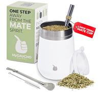 GAUCHO-MARKET Yerba Mate Cup Gourd Tea Cup Set, Includes 2 Bombillas (Straws) and Cleaning Brush (Revolution BLANCO).