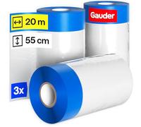 GAUDER 3 Rolls Pre-Taped Masking Film (55 cm x 20 m) | Painter’s Tape with Plastic Sheeting | 33 m² Pre-Taped Covering Film | 3-Piece Set for Windows, Doors and Switches