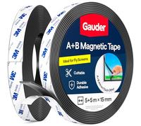 GAUDER A+B Magnetic Tape for Fly Screens & Mosquito Nets - Self-Adhesive Magnetic Strips with Strong Mutual Attraction - Magnet Tape with Counterpart & Strong Adhesive (5+5 m)
