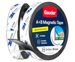 GAUDER A+B Magnetic Tape for Fly Screens & Mosquito Nets - Self-Adhesive Magnetic Strips with Strong Mutual Attraction - Magnet Tape with Counterpart & Strong Adhesive (1+1 m)
