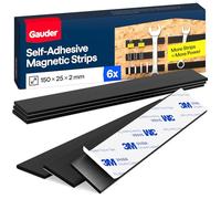 GAUDER Adhesive Magnetic Strips - Strong Magnetic Tape for Attaching Metal Items - Pre-Cut Self-Adhesive Magnet Strips (6 Pieces - 15 cm x 25 mm x 2 mm)