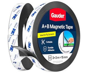 GAUDER B Magnetic Tape for Fly Screens & Mosquito Nets - Self-Adhesive Magnetic Strips with Strong Mutual Attraction - Magnet Tape with Counterpart & Strong Adhesive (3+3 m)