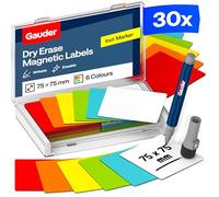GAUDER Magnetic Labels Writable - Reusable Magnetic Tags for Whiteboard, Blackboard, Kanban Board and Fridge - Magnet Cards with Marker (30 Pieces - 75 x 75 mm)