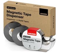 GAUDER Magnetic Tape Dispenser - Self-Adhesive Magnetic Strips for Lightweight Objects - Cuttable Magnet Tape Roll for Attaching Postcards & Photos to Metal Surfaces (6 m x 19 mm + 2 Refills)