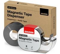 GAUDER Magnetic Tape Dispenser - Self-Adhesive Magnetic Strips for Lightweight Objects - Cuttable Magnet Tape Roll for Attaching Postcards & Photos to Metal Surfaces (6 m x 19 mm + Refill)