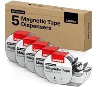 GAUDER Magnetic Tape Dispenser - Self-Adhesive Magnetic Strips for Lightweight Objects - Cuttable Magnet Tape Roll for Attaching Postcards & Photos to Metal Surfaces (5 PCS Each 6 m x 19 mm)