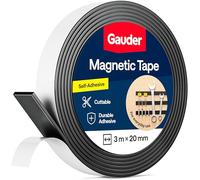 GAUDER Magnetic Tape Self-Adhesive Strong - Cuttable Magnet Strip with High Magnetic Strength - Sticky Magnet Tape with Strong Adhesive (3 m x 20 mm)