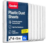 GAUDER Polythene Plastic Dust Sheets for Decorating (6 Pack, 4x5m, 120 m²)