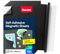 GAUDER Self-Adhesive Magnetic Sheets - Cuttable Magnet Paper for Crafts, Photos and Signs - Magnetic Film for Home, School and Office (10 PCS - 153 x 102 mm)