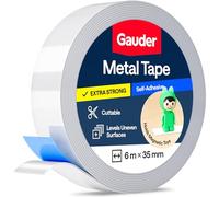 GAUDER Self-Adhesive Metal Tape - Ideal for Tonie® Figures & Shelves - Holding Surface for Magnets - Ferrous Tape with Foam Adhesive - Thin Metal Steel Strip (6 m x 35 mm)