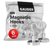GAUDER Strong Magnetic Hooks | Neodymium Hooks for Fridges and Whiteboards | Silver Magnets for Hanging