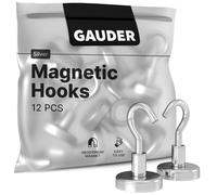 GAUDER Strong Magnetic Hooks | Neodymium Hooks for Fridges and Whiteboards | Silver Magnets for Hanging
